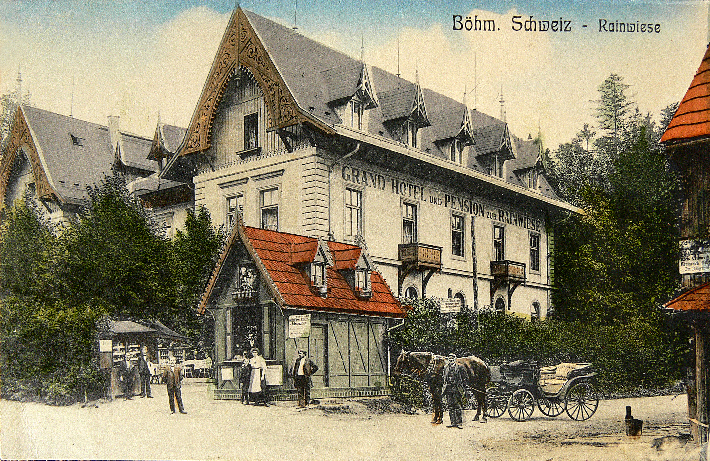 historická pohlednice hotelu na Mezní Louce
