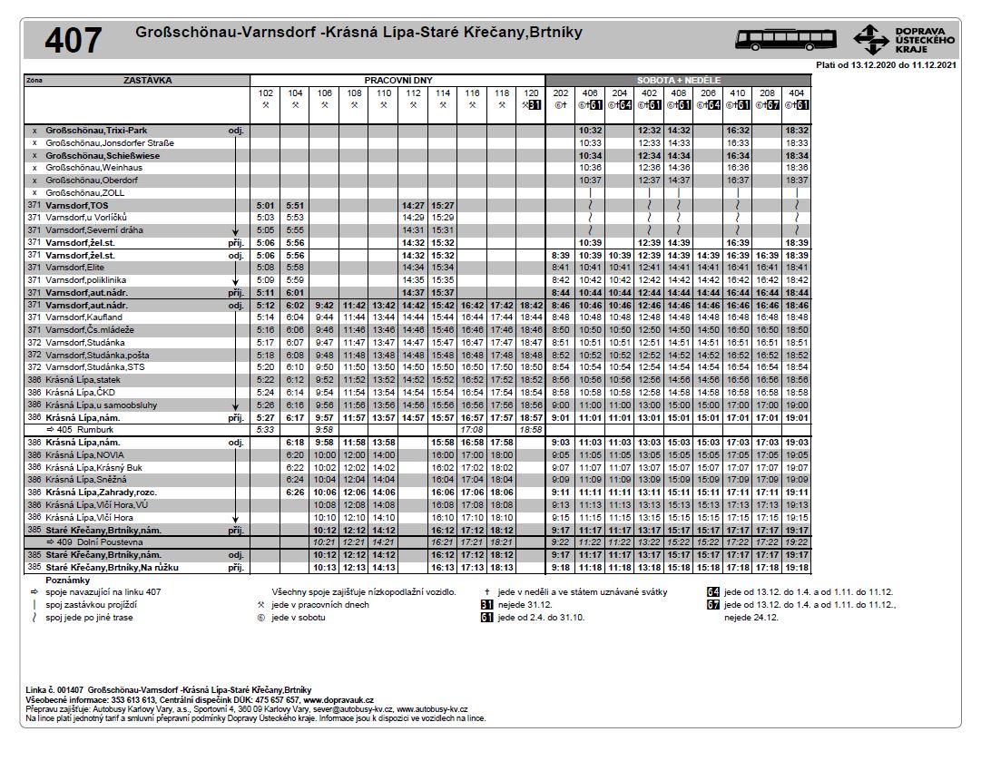 Jízdní řád linky 407