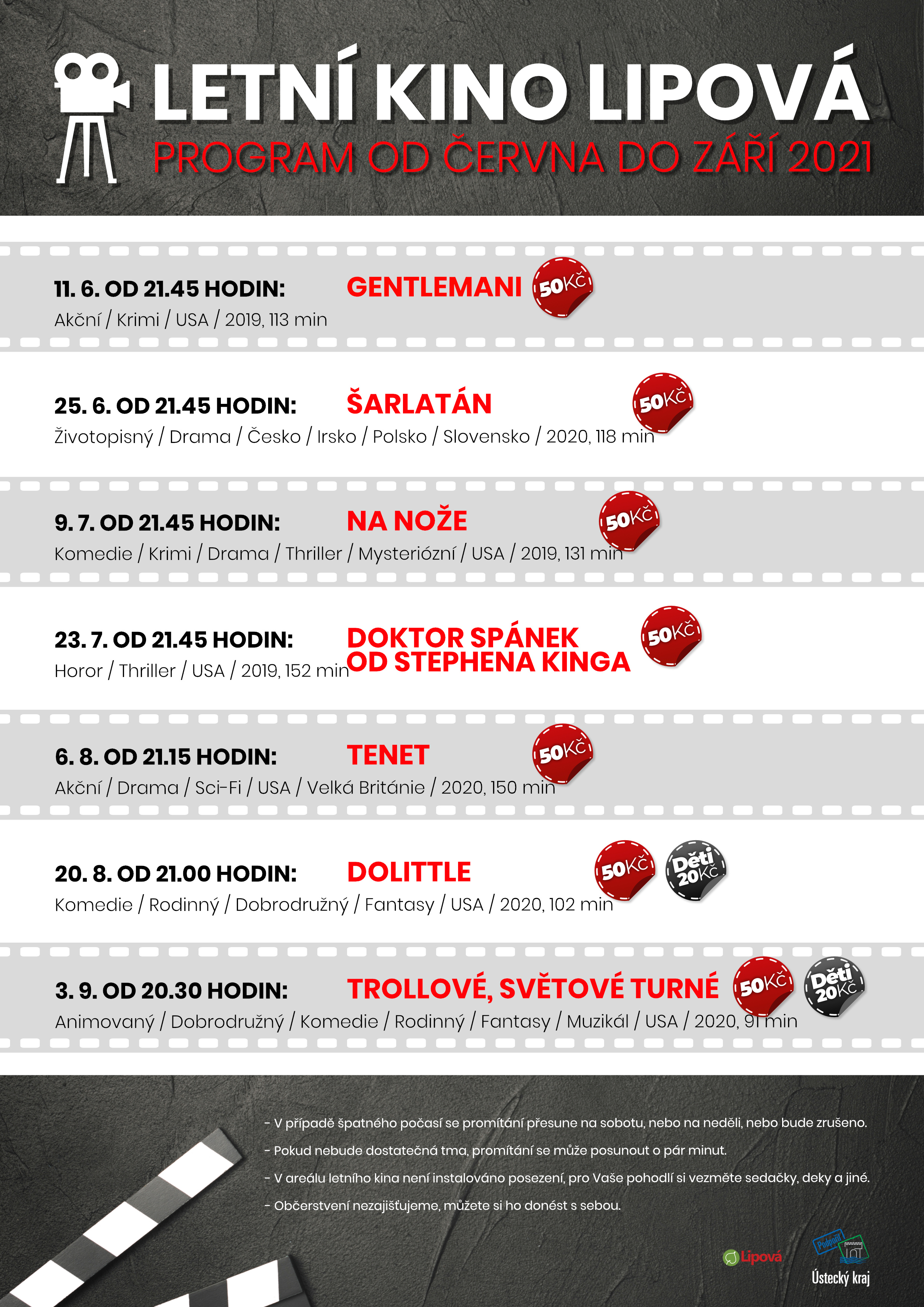 Letní kino Lipová - program 2021