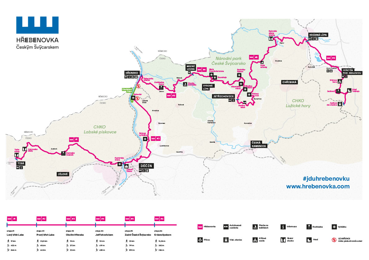 Mapa Hřebenovka Českým Švýcarskem