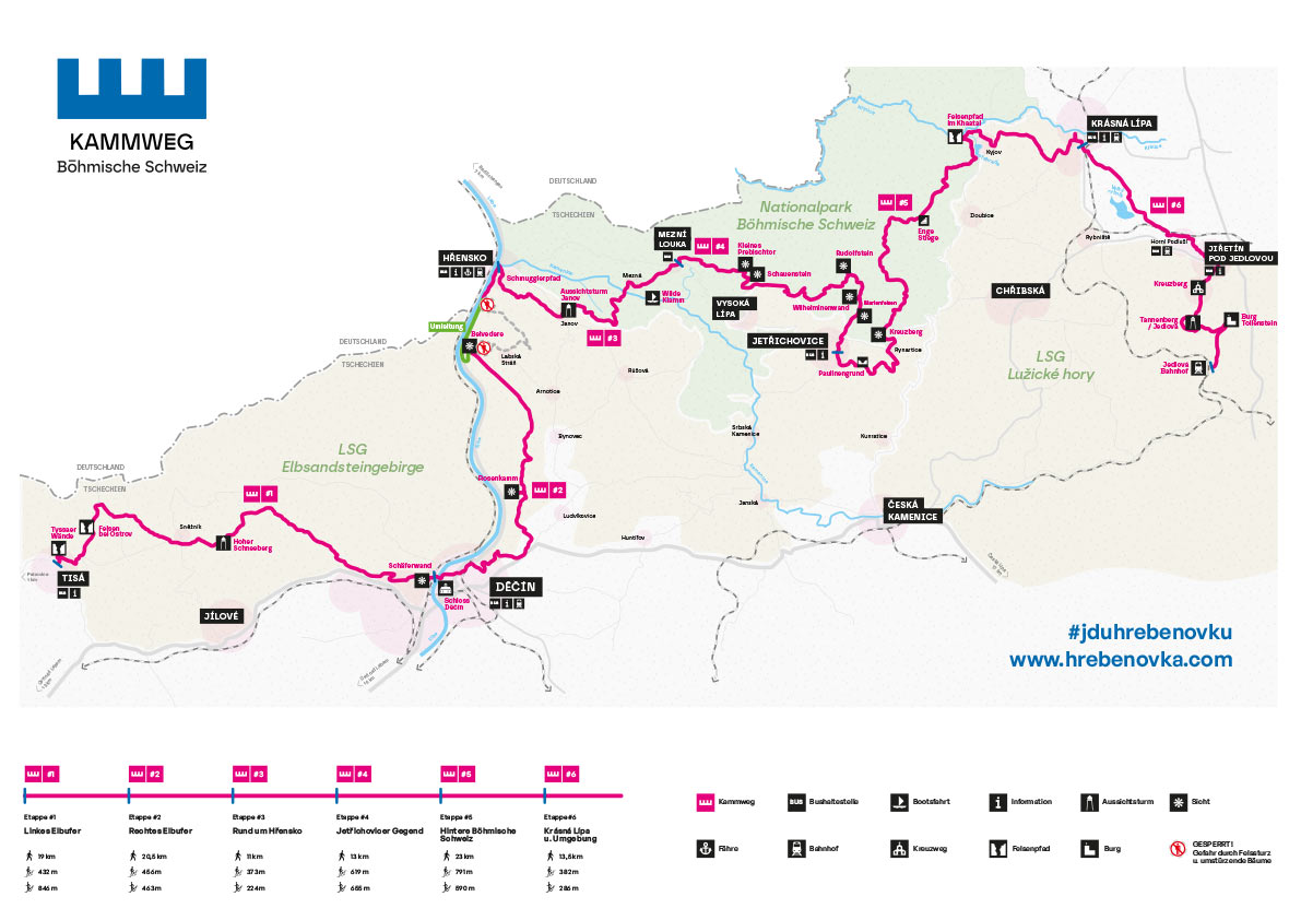 Karte Kammweg durch die Böhmische Schweiz