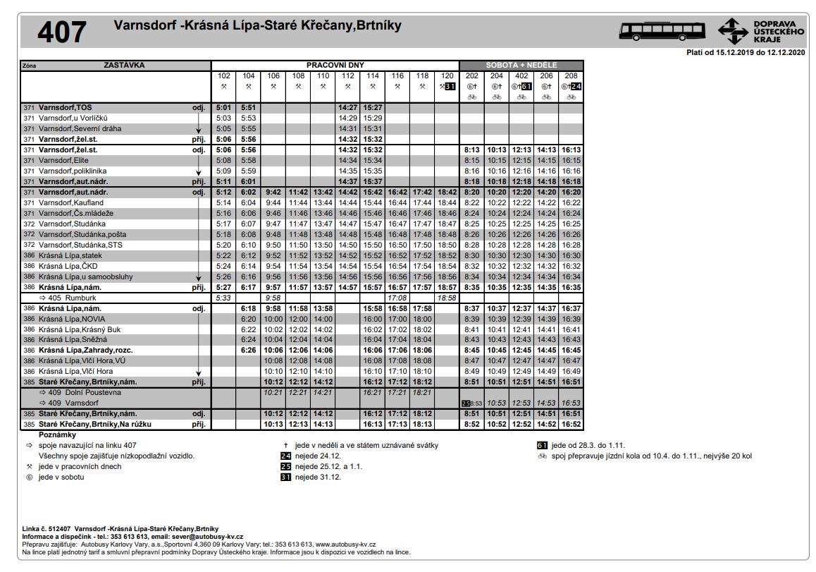 Jízdní řád linky 407 - 2. část