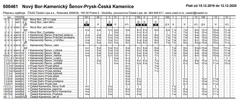 Jízdní řád linky 461 - 1. část