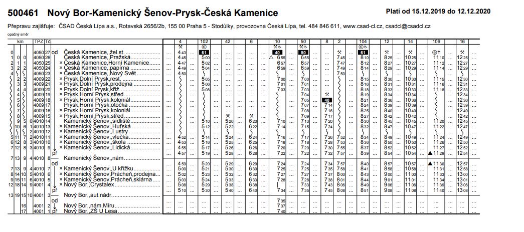 Jízdní řád linky 461 - 3. část