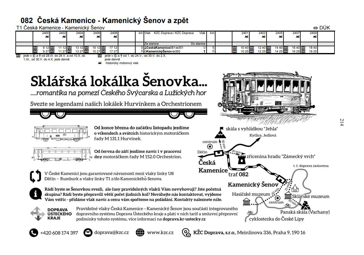 Sklářská lokálka Šenovka - jízdní řád 2020