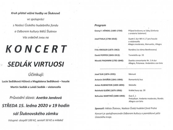 Šluknov - koncert Sedlák virtuosi - program