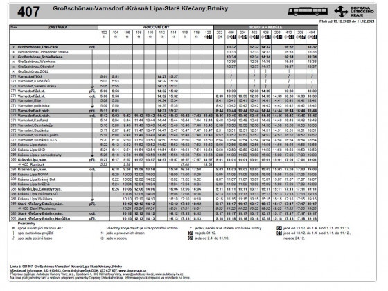 Jízdní řád linky 407