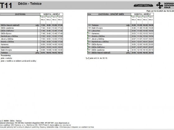 T11 - jízdní řád