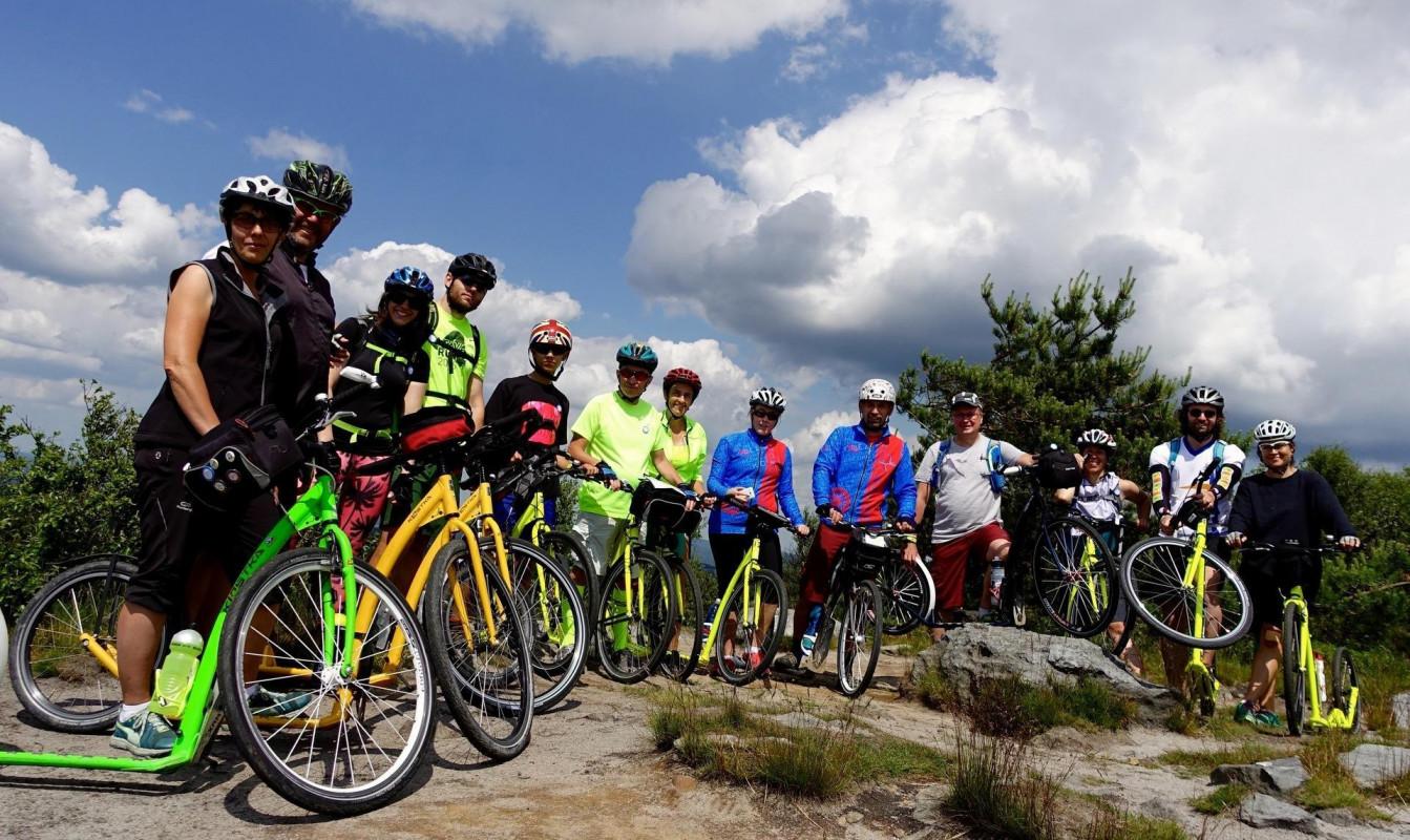 Downhill scooter ride from the top of Sneznik mountain 