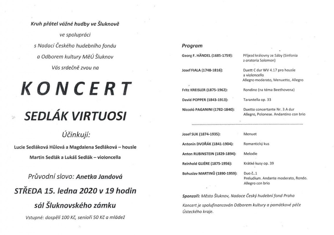Šluknov - koncert Sedlák virtuosi - program
