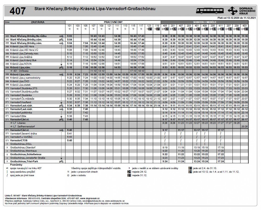 Jízdní řád linky 407